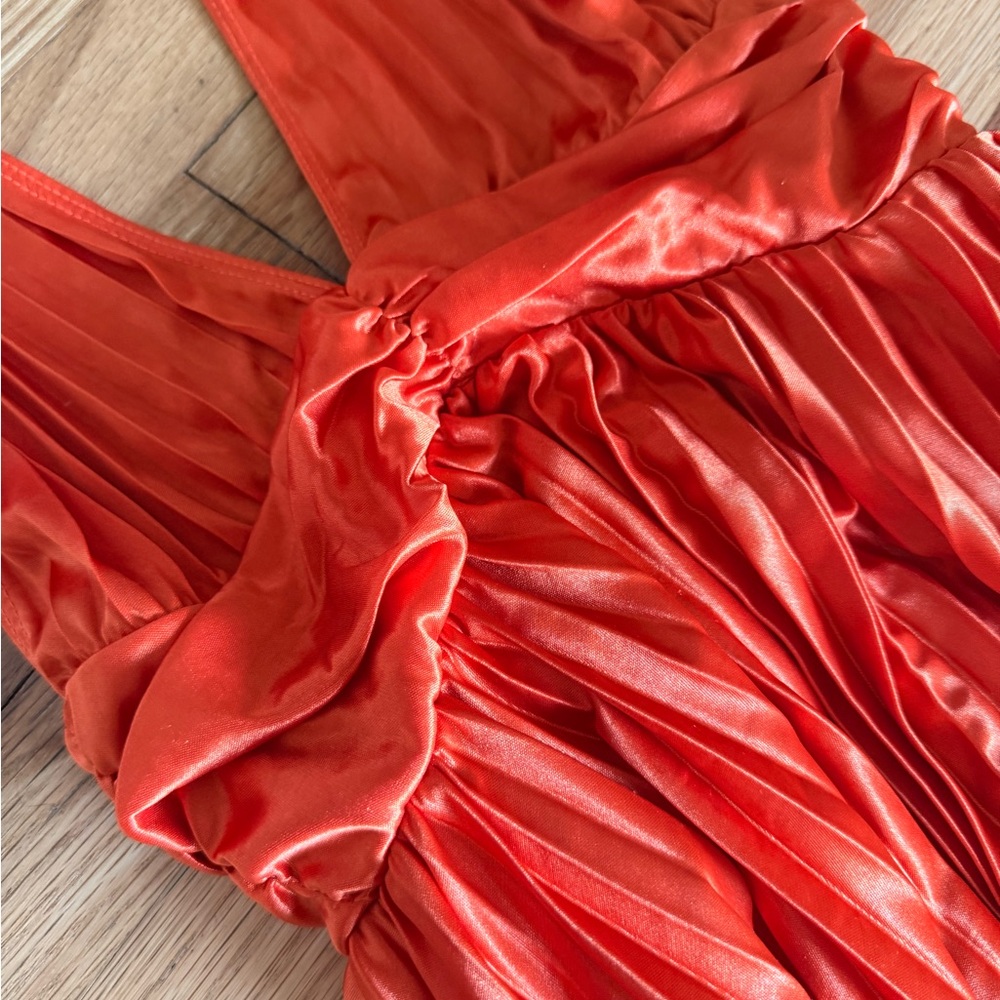 Hello Molly Orange Satin Halter Pleated Maxi Gown - Picture 7 of 8